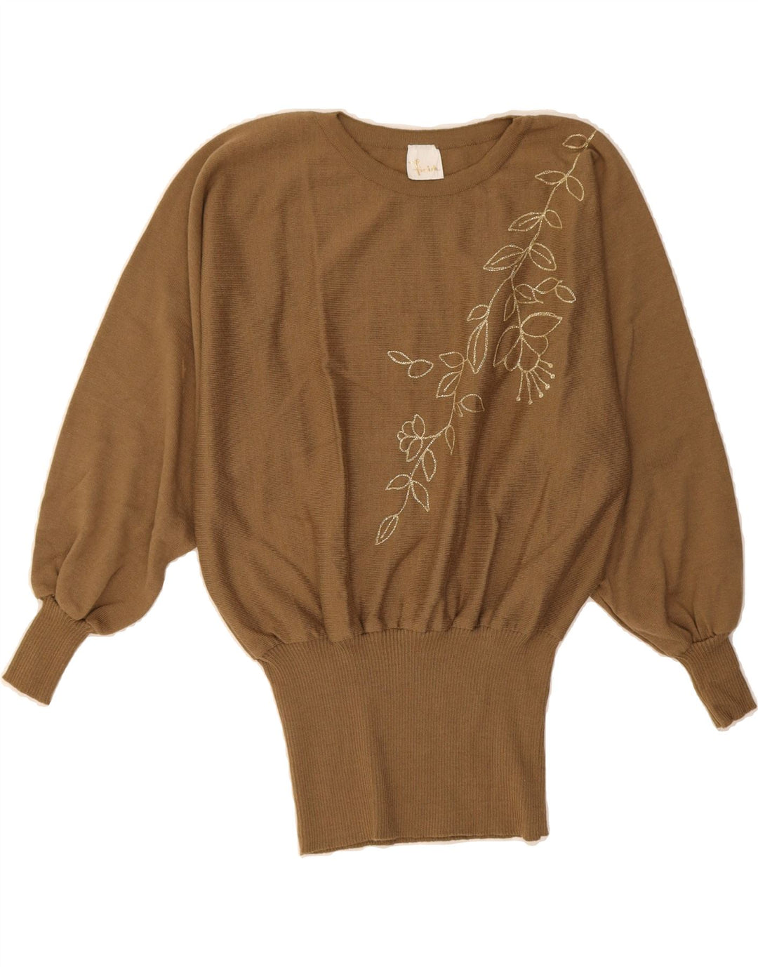 VINTAGE Womens Boat Neck Jumper Sweater EU 40 Medium Brown Floral Vintage Vintage and Second-Hand Vintage from Messina Hembry 