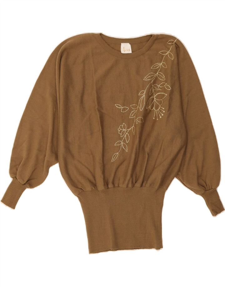 VINTAGE Womens Boat Neck Jumper Sweater EU 40 Medium Brown Floral Vintage Vintage and Second-Hand Vintage from Messina Hembry 