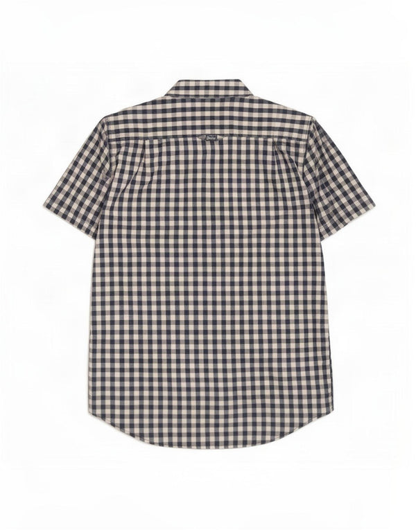 Superdry Mens Short Sleeve Shirt Large Navy Blue Gingham Cotton