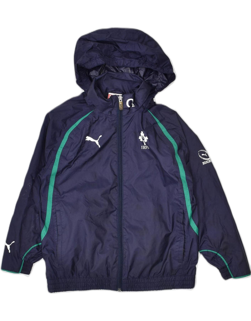 PUMA Boys Graphic Hooded Rain Jacket 7-8 Years Navy Blue Nylon | Vintage | Thrift | Second-Hand | Used Clothing | Messina Hembry 