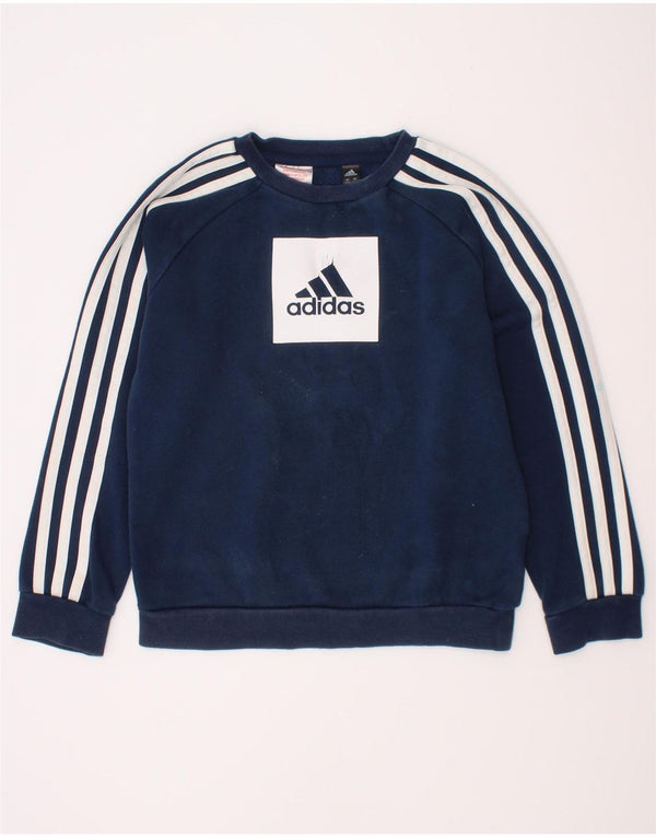 Adidas Boys Graphic Sweatshirt Jumper 7-8 Years Navy Blue Cotton