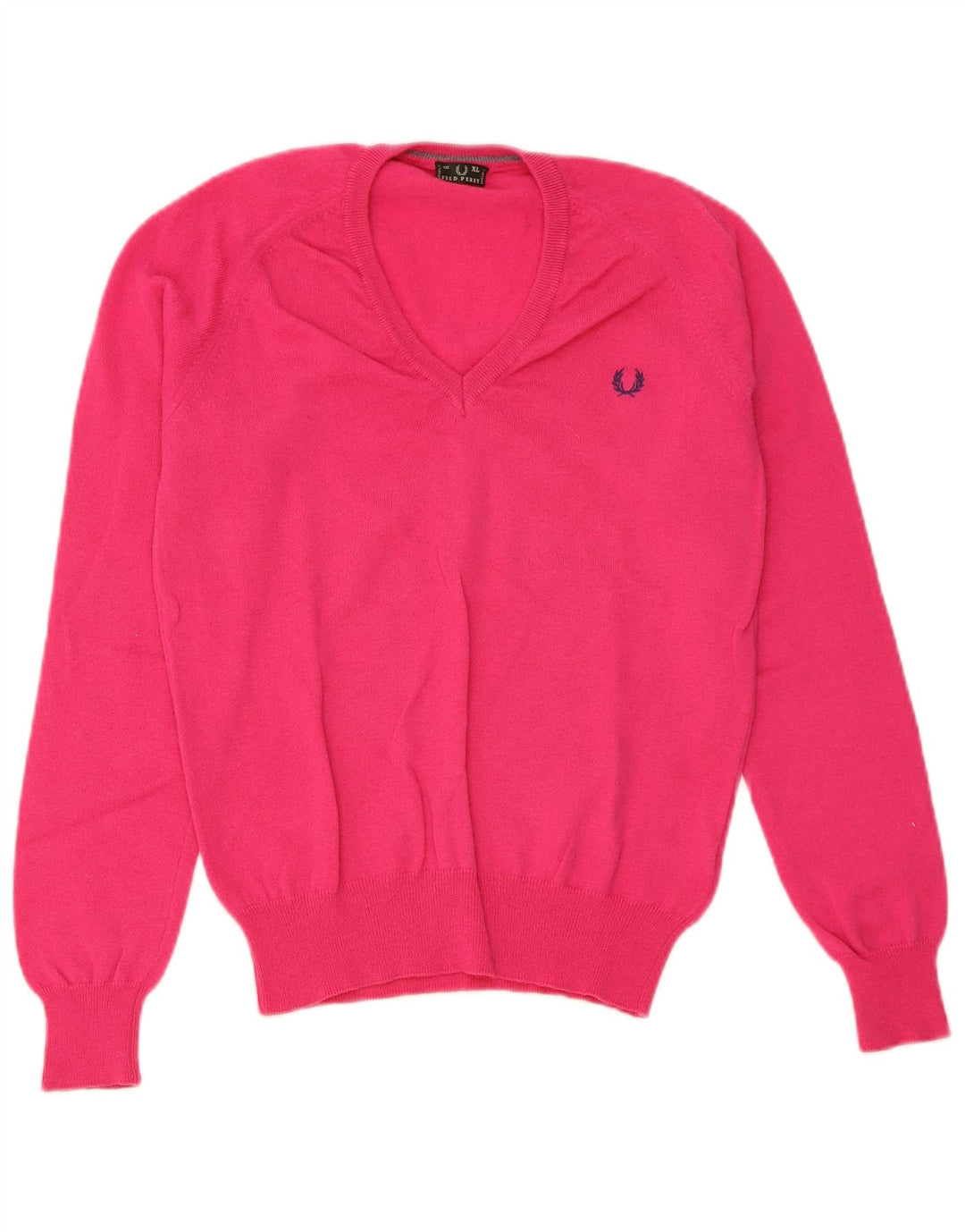 Fred Perry Womens V-Neck Jumper Sweater UK 18 XL Pink Wool