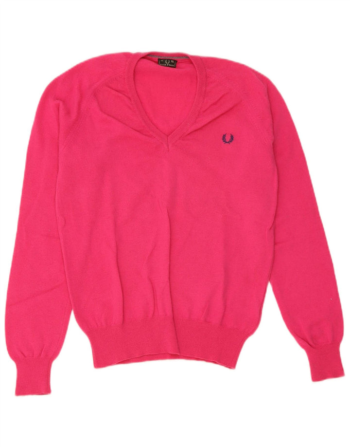 Fred Perry Womens V-Neck Jumper Sweater UK 18 XL Pink Wool