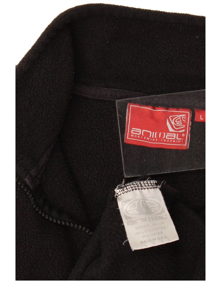 ANIMAL Mens Zip Neck Fleece Jumper Large Black Polyester