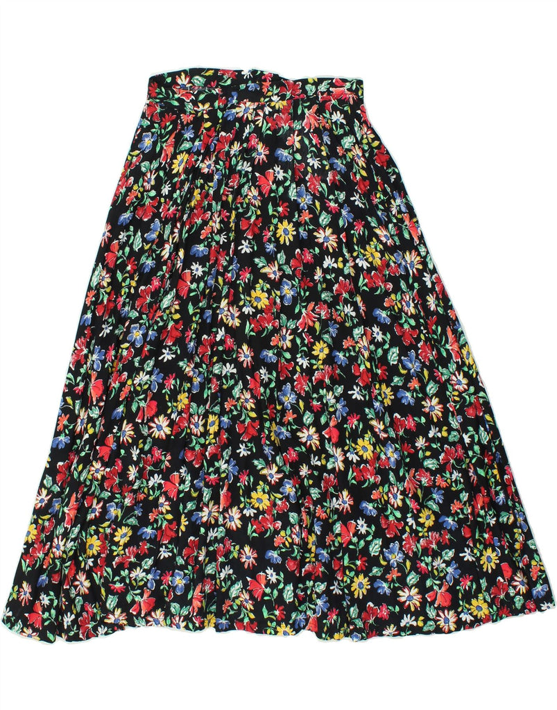 VINTAGE Womens Pleated Skirt W30 Medium Black Floral Vintage Vintage and Second-Hand Vintage from Messina Hembry 