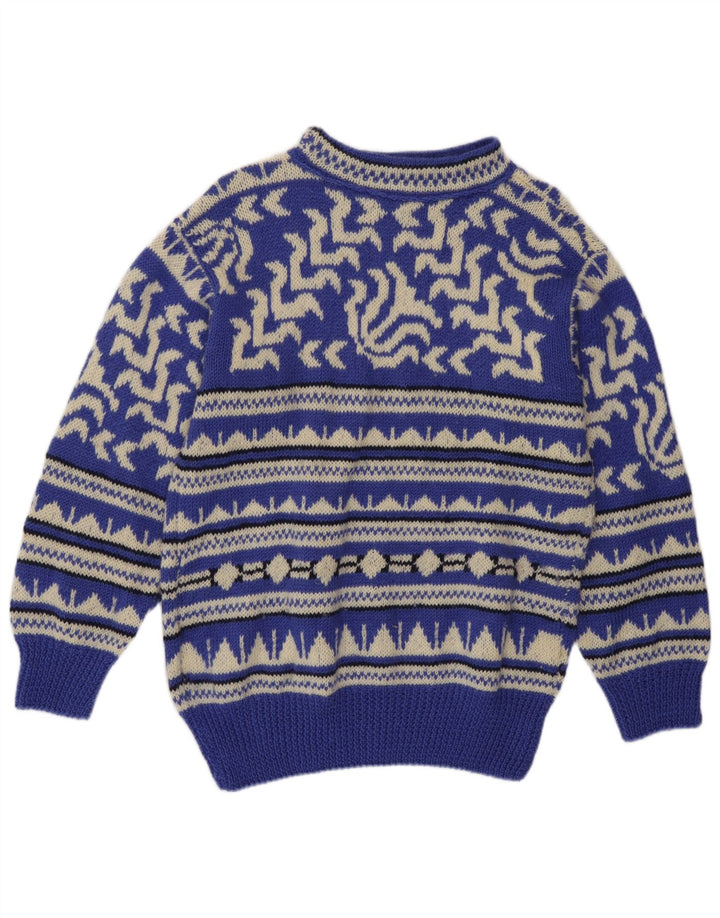 Vintage Mens Turtle Neck Jumper Sweater Medium Blue Geometric