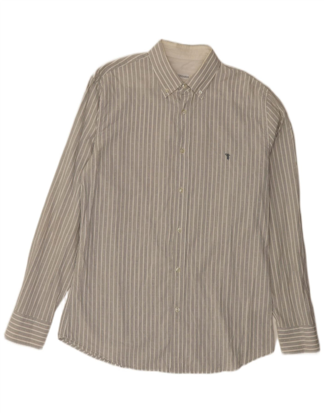 Trussardi Mens Shirt Size 42 Large Grey Pinstripe Cotton