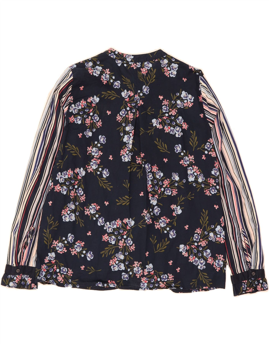 BENETTON Womens Shirt UK 14 Medium Navy Blue Floral Cotton Vintage Benetton and Second-Hand Benetton from Messina Hembry 