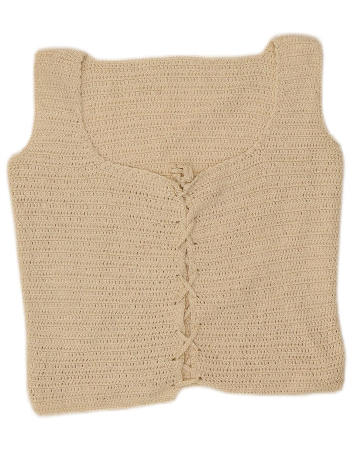 Vintage Womens Crop Top UK 10 Small Off White