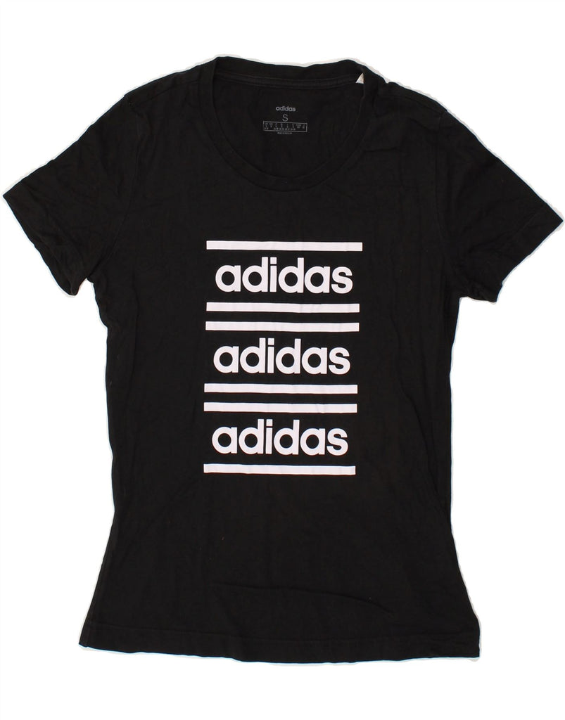 ADIDAS Womens Graphic T-Shirt Top UK 8/10 Small Black Cotton | Vintage Adidas | Thrift | Second-Hand Adidas | Used Clothing | Messina Hembry 