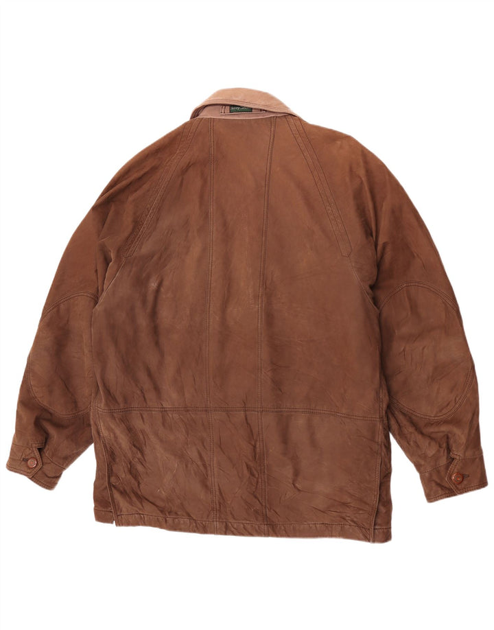 Henry Cottons Mens Rugged Leather Jacket IT 50 Large Brown Leather