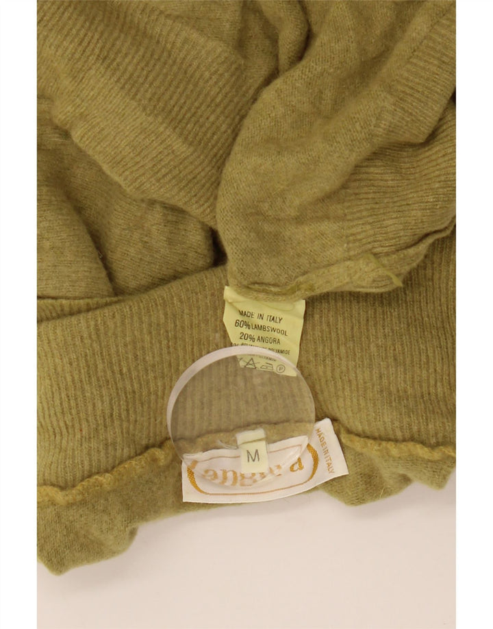 VINTAGE Womens Roll Neck Jumper Sweater UK 14 Medium Khaki Lambswool