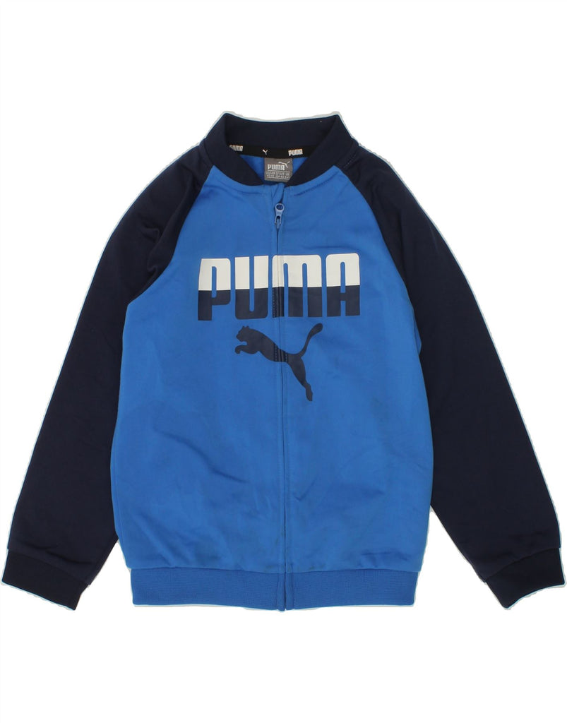 PUMA Boys Graphic Tracksuit Top Jacket 3-4 Years Blue Colourblock | Vintage Puma | Thrift | Second-Hand Puma | Used Clothing | Messina Hembry 