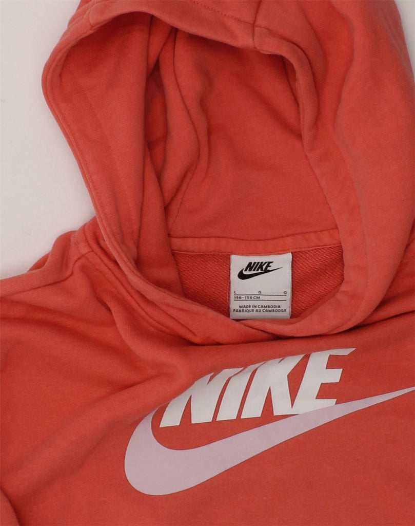 NIKE Girls Graphic Hoodie Jumper 12-13 Years Large Orange Cotton | Vintage Nike | Thrift | Second-Hand Nike | Used Clothing | Messina Hembry 