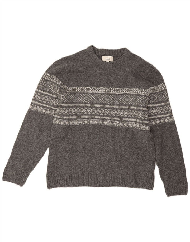 Marks & Spencer Mens Crew Neck Jumper Sweater Medium Grey Fair Isle