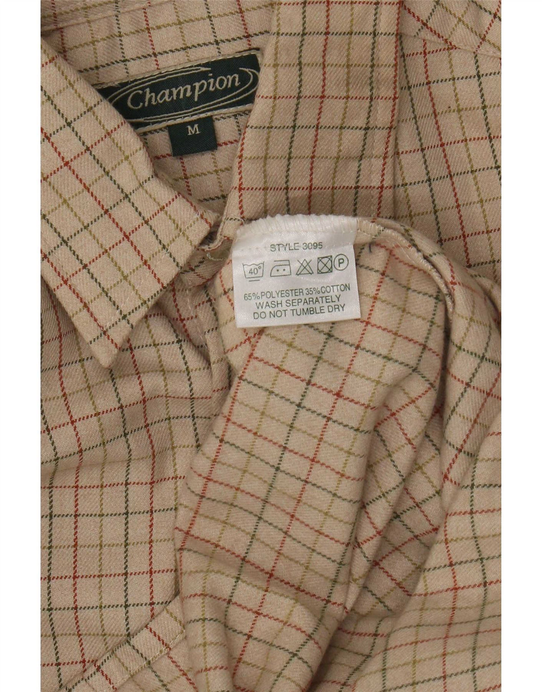 Champion Mens Shirt Medium Beige Check Polyester