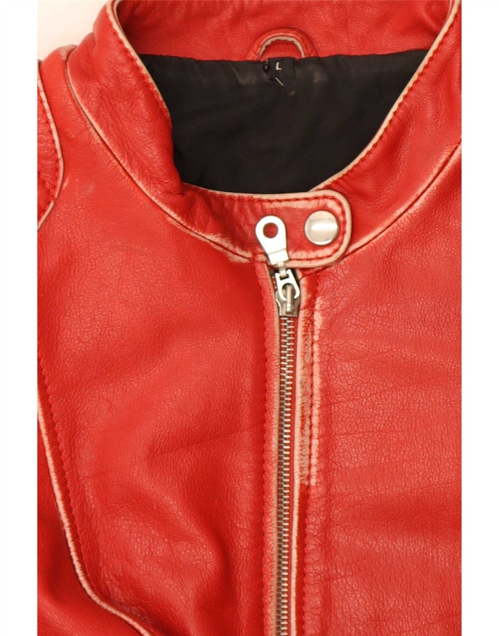 Gipsy Womens Leather Racer Jacket UK 14 Large Red Striped