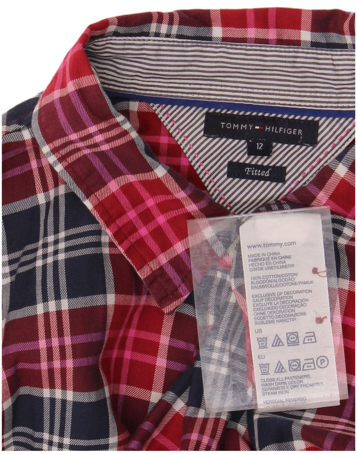 TOMMY HILFIGER Womens Fitted Flannel Shirt US 12 Large Red Check Cotton