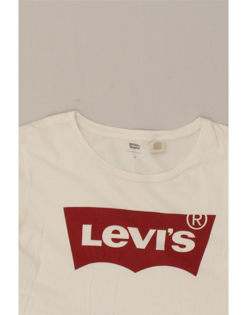 LEVI'S Womens Graphic T-Shirt Top UK 14 Medium White Cotton Vintage Levi's and Second-Hand Levi's from Messina Hembry 