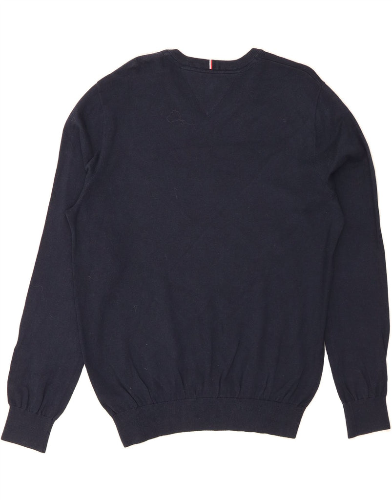 TOMMY HILFIGER Mens V-Neck Jumper Sweater Large Navy Blue Cotton Vintage Tommy Hilfiger and Second-Hand Tommy Hilfiger from Messina Hembry 