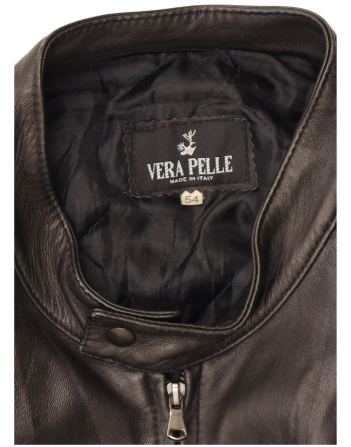 Vintage Womens Zip Leather Jacket IT 54 2XL Brown Leather