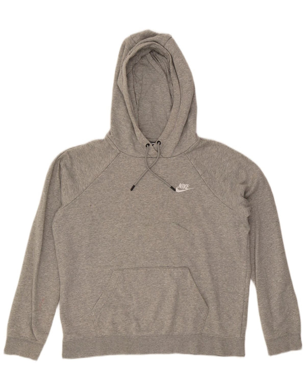 Nike Womens Hoodie Jumper UK 14 Medium Grey Flecked Cotton