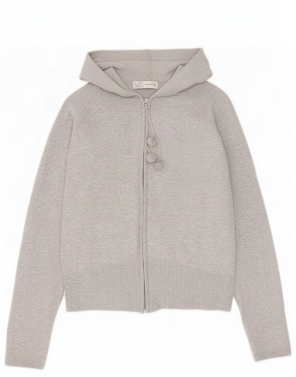 Zara Womens Zip Hoodie Sweater UK 16 Large Grey Cotton