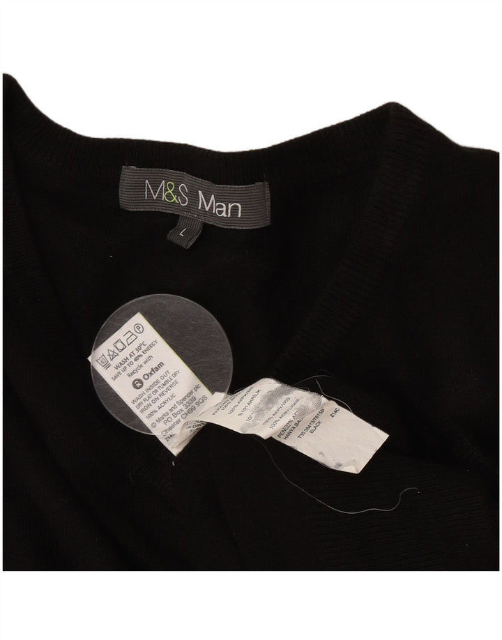 Marks & Spencer Mens V-Neck Jumper Sweater Large Black Acrylic