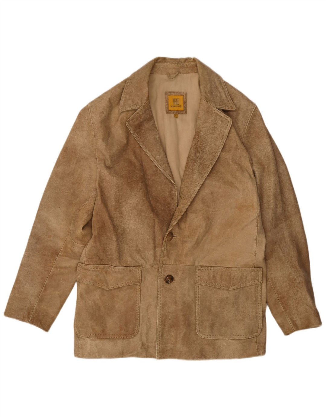 Vintage Mens 2 Button Suede Blazer Jacket UK 40 Large Beige Leather