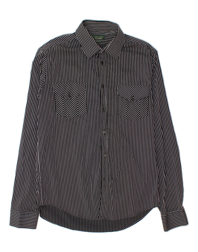 ZARA Mens Slim Fit Shirt Large Black Pinstripe Vintage Zara and Second-Hand Zara from Messina Hembry 