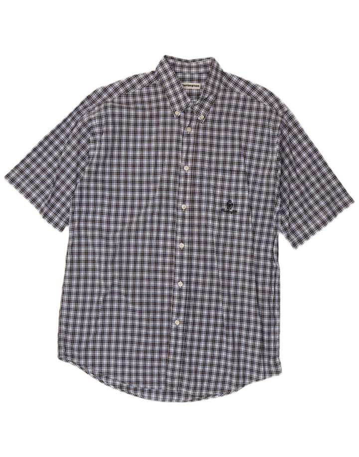 Burlington Mens Short Sleeve Shirt Large Blue Check Cotton