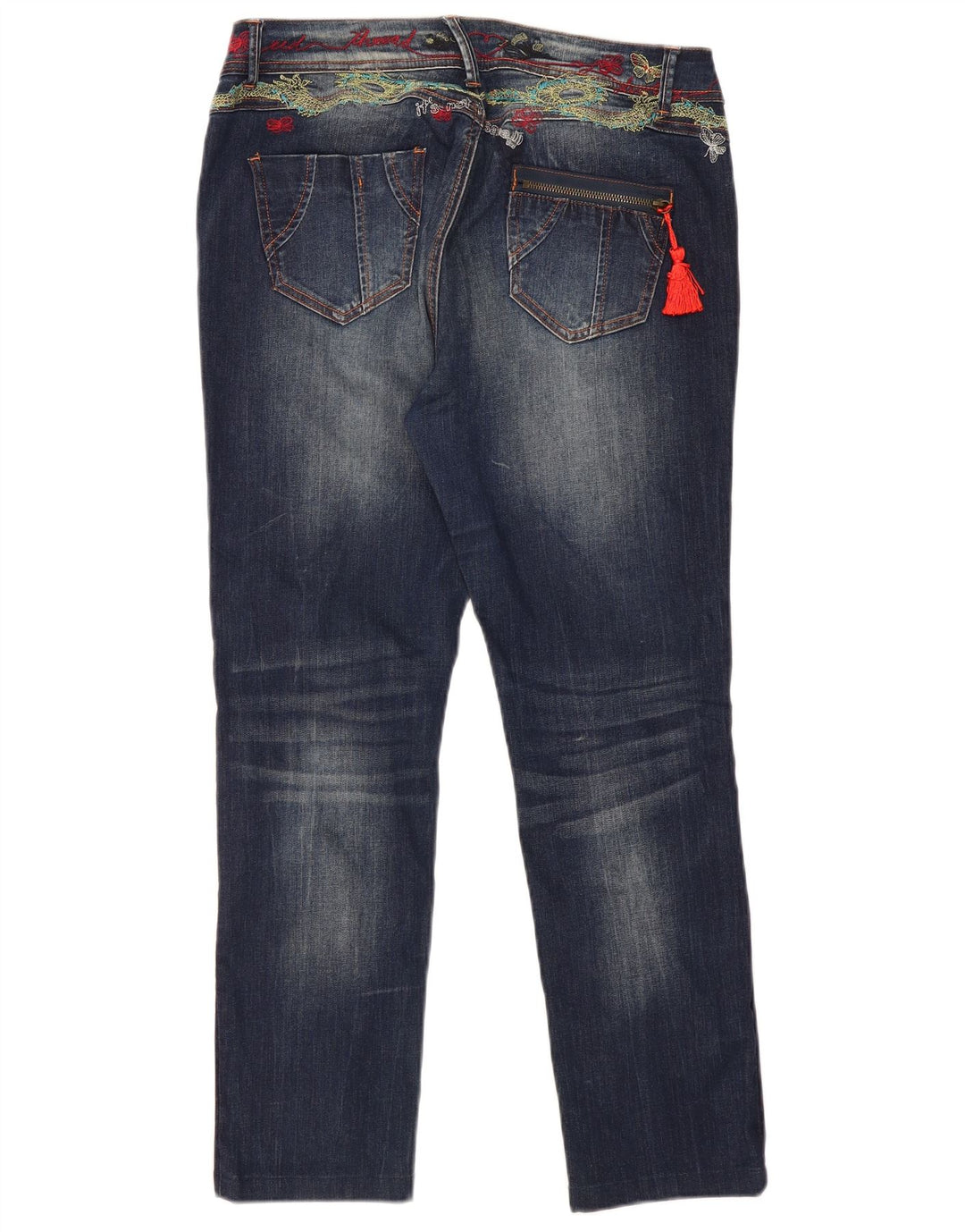 Desigual Womens Graphic Slim Jeans W34 L29 Navy Blue Polyester