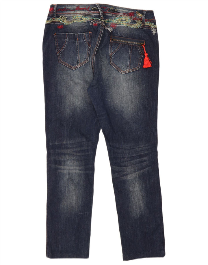 Desigual Womens Graphic Slim Jeans W34 L29 Navy Blue Polyester