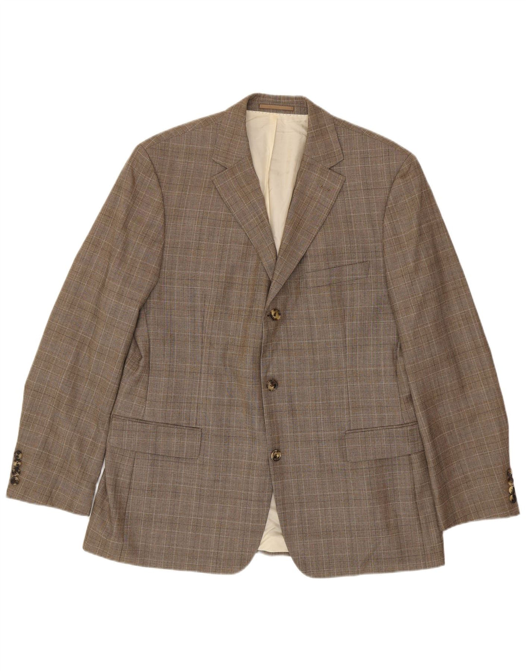 Hugo Boss Mens 3 Button Blazer Jacket EU 56 3XL Brown Check Virgin Wool