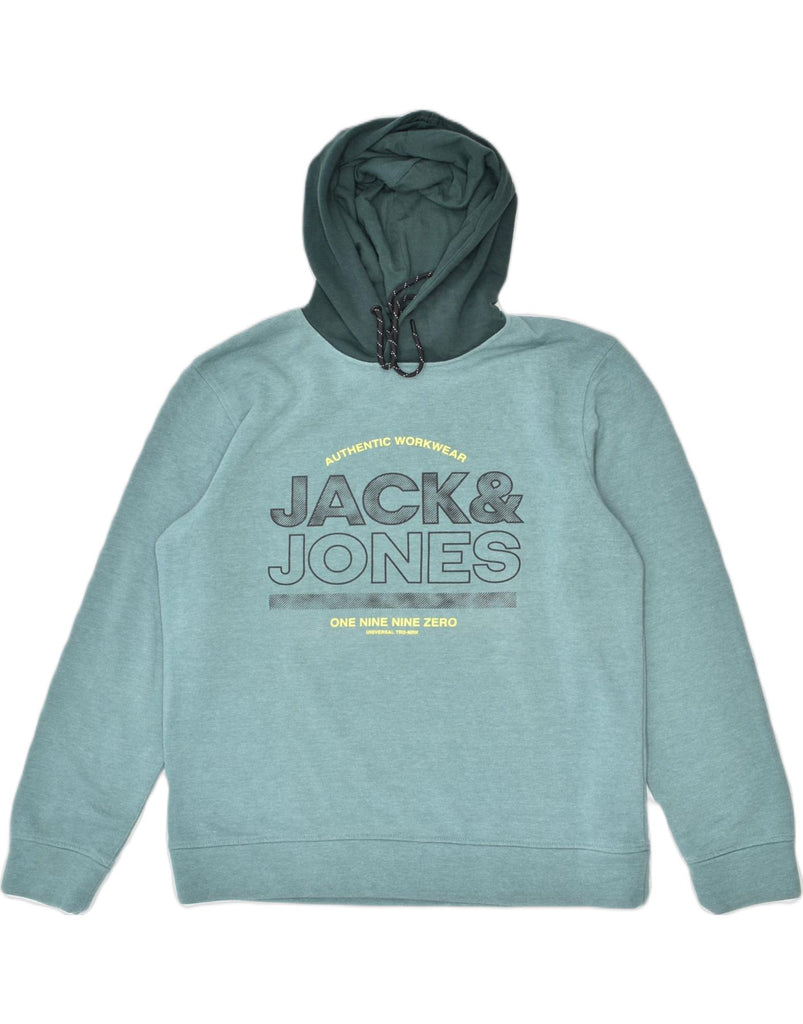 JACK & JONES Mens Graphic Hoodie Jumper Large Green Polyester | Vintage | Thrift | Second-Hand | Used Clothing | Messina Hembry 