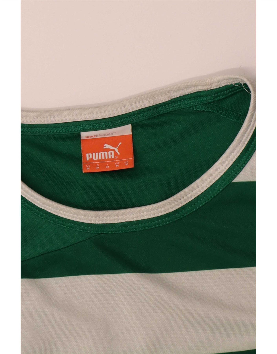 Puma Mens Top Long Sleeve Medium Green Striped Polyester