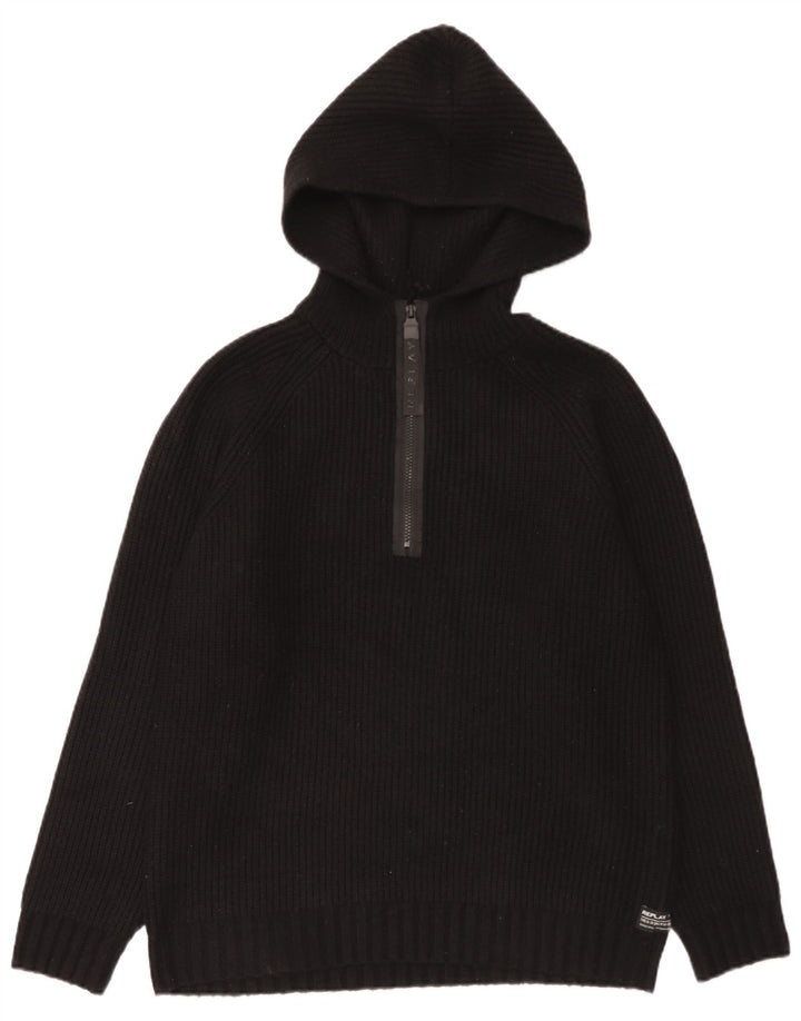 Replay Mens Hooded Jumper Sweater Large Black Polyester