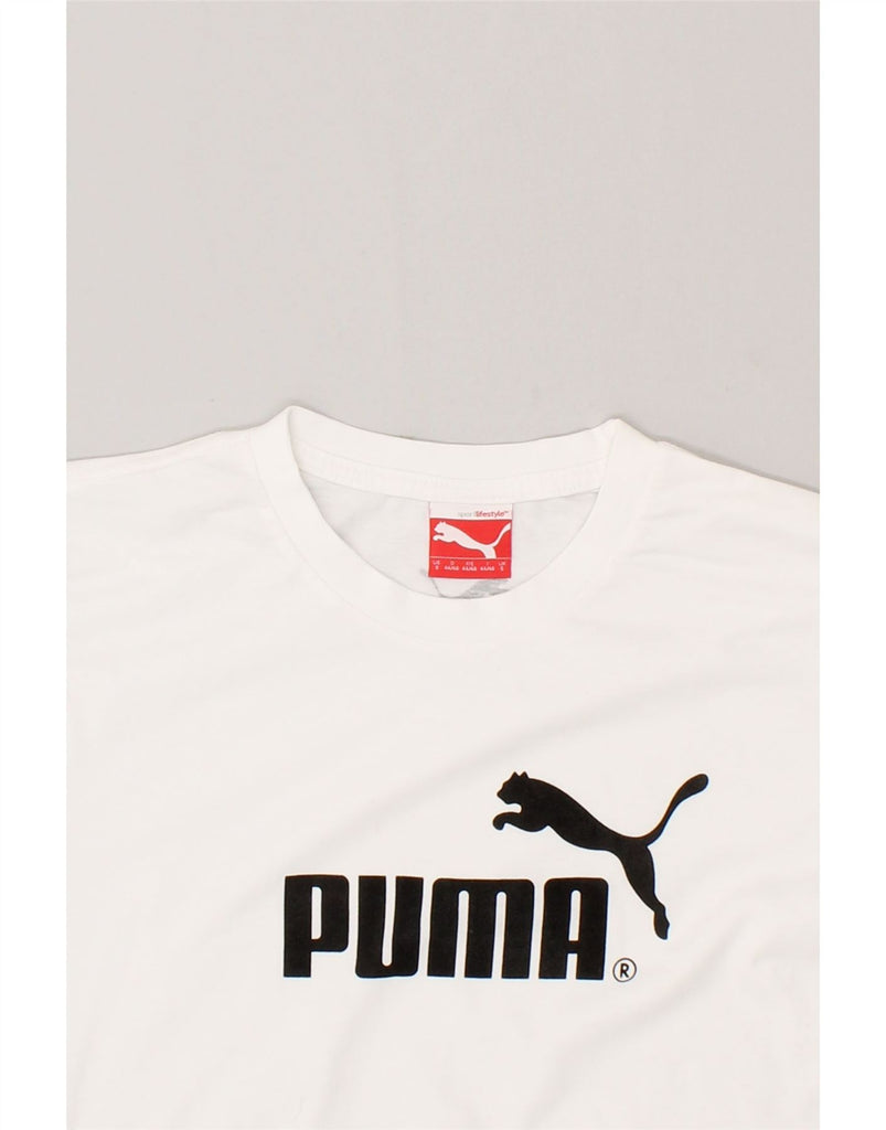 PUMA Mens Graphic T-Shirt Top Small White Cotton | Vintage Puma | Thrift | Second-Hand Puma | Used Clothing | Messina Hembry 