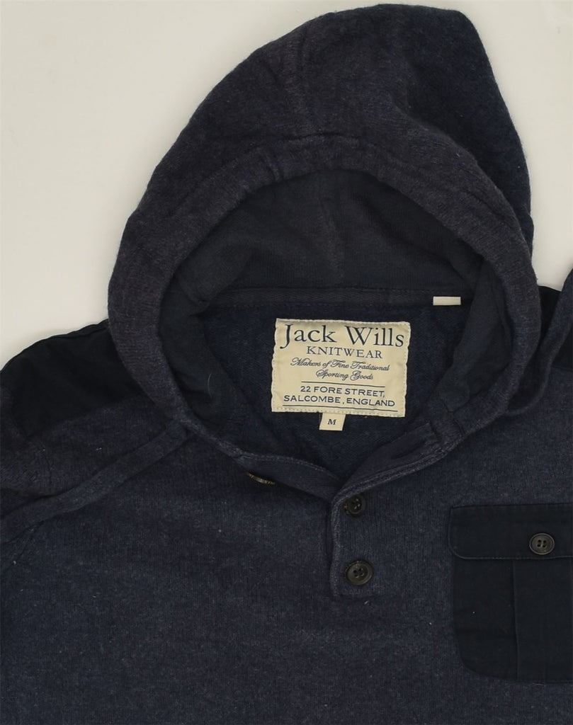 JACK & JONES Mens Hooded Button Neck Jumper Sweater Medium Navy Blue Wool | Vintage Jack & Jones | Thrift | Second-Hand Jack & Jones | Used Clothing | Messina Hembry 