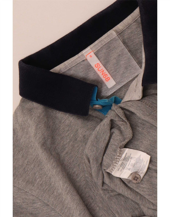 Sun68 Mens Polo Shirt Small Grey Colourblock Cotton