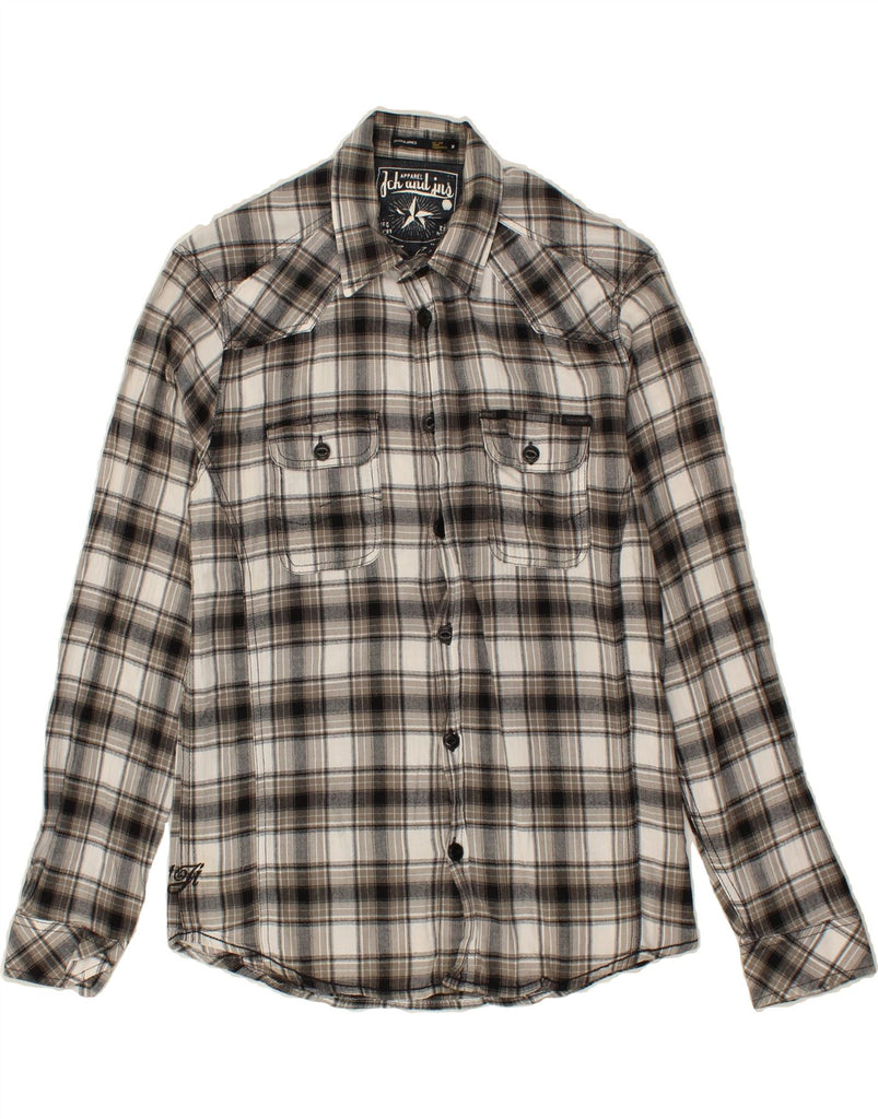 JACK & JONES Mens Flannel Shirt Medium Grey Check Cotton Vintage Jack & Jones and Second-Hand Jack & Jones from Messina Hembry 