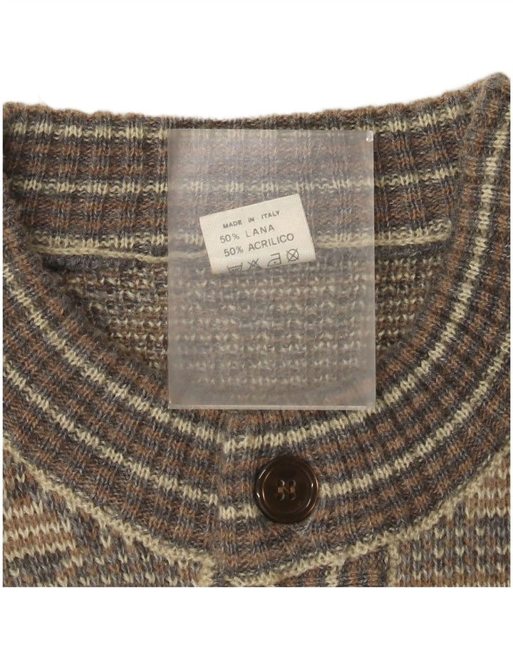 Vintage Mens Cardigan Sweater Medium Grey Fair Isle Wool