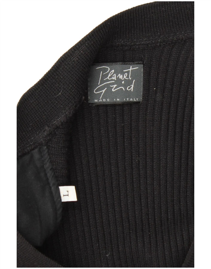 Vintage Mens Sleeveless Cardigan Sweater Large Black Polyacrylic