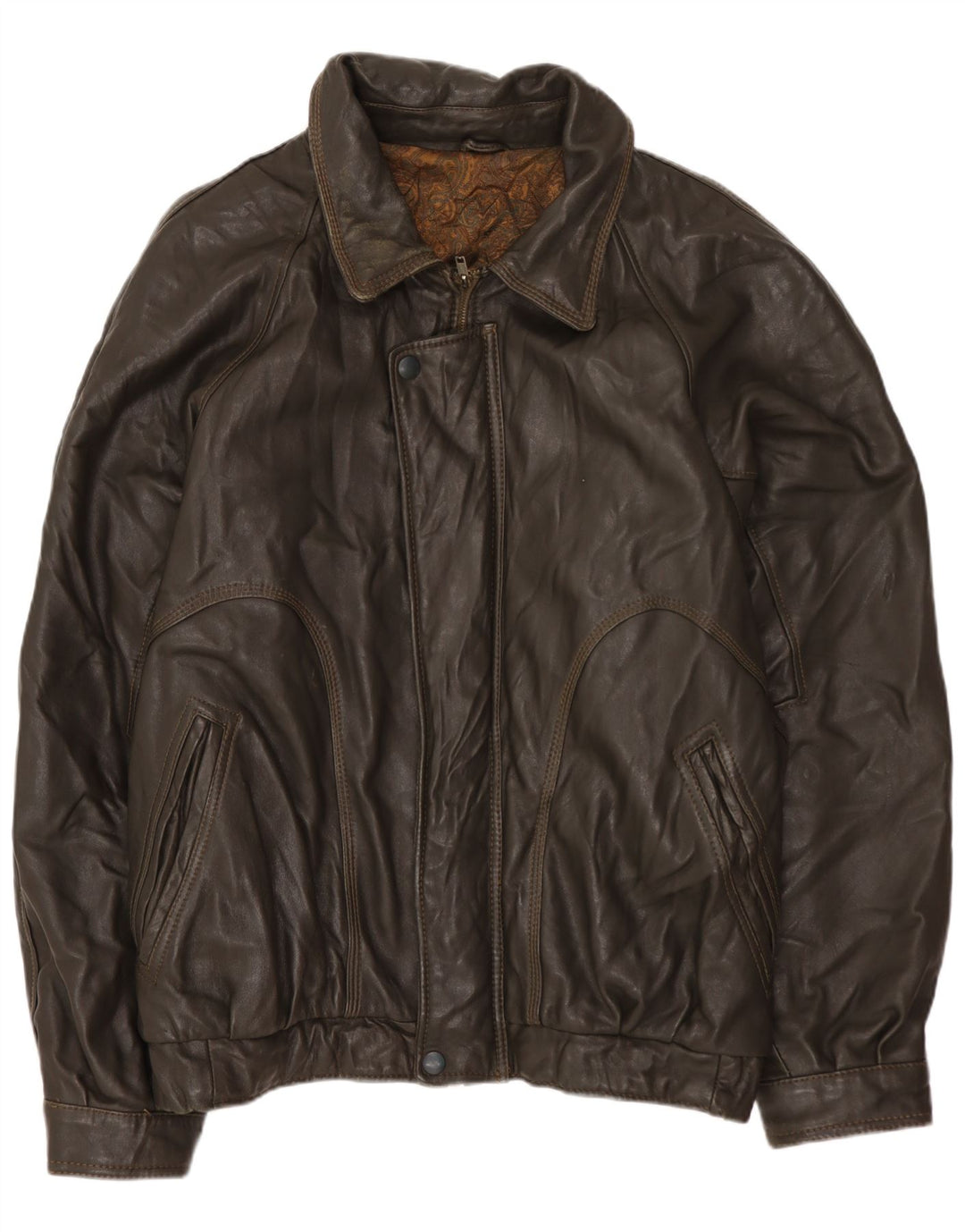 VINTAGE Mens Leather Jacket UK 42 XL Brown