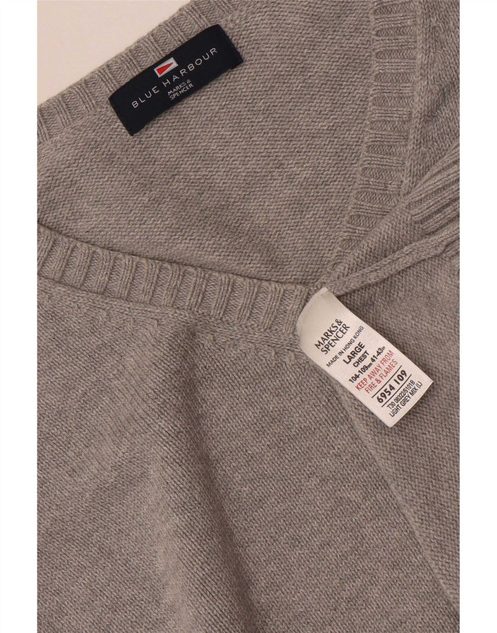 Marks & Spencer Mens Blue Harbour V-Neck Jumper Sweater UK 41/43 Large Grey