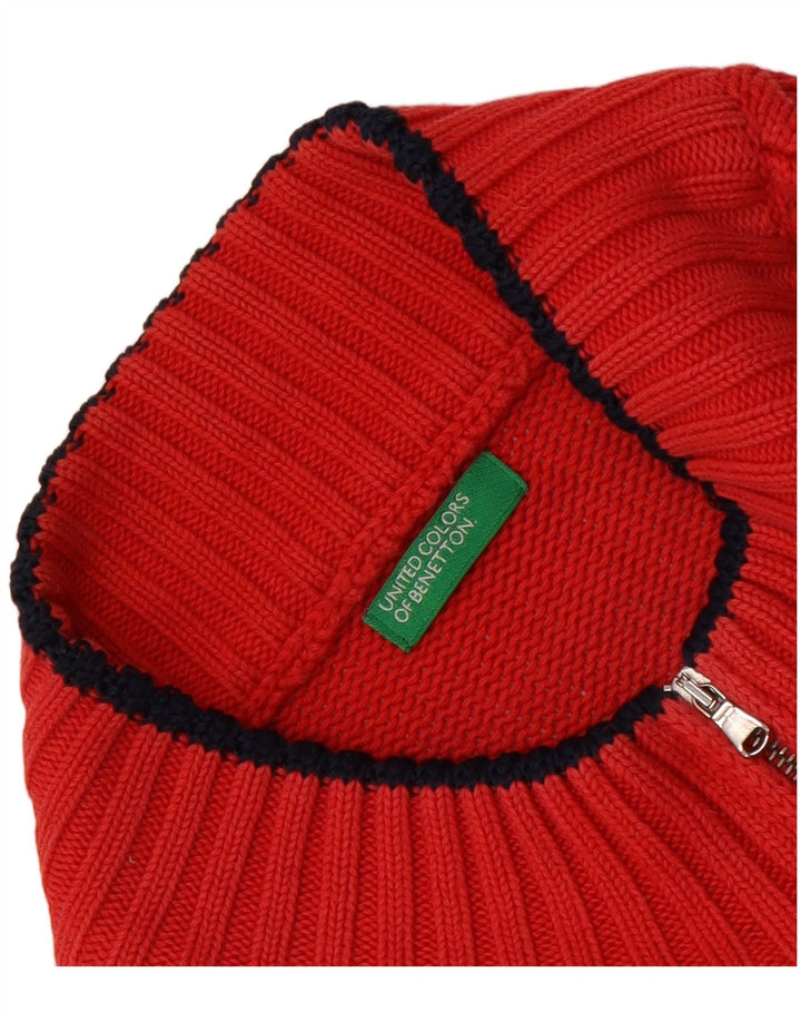 Benetton Womens Graphic Cardigan Sweater UK 8 Small Red