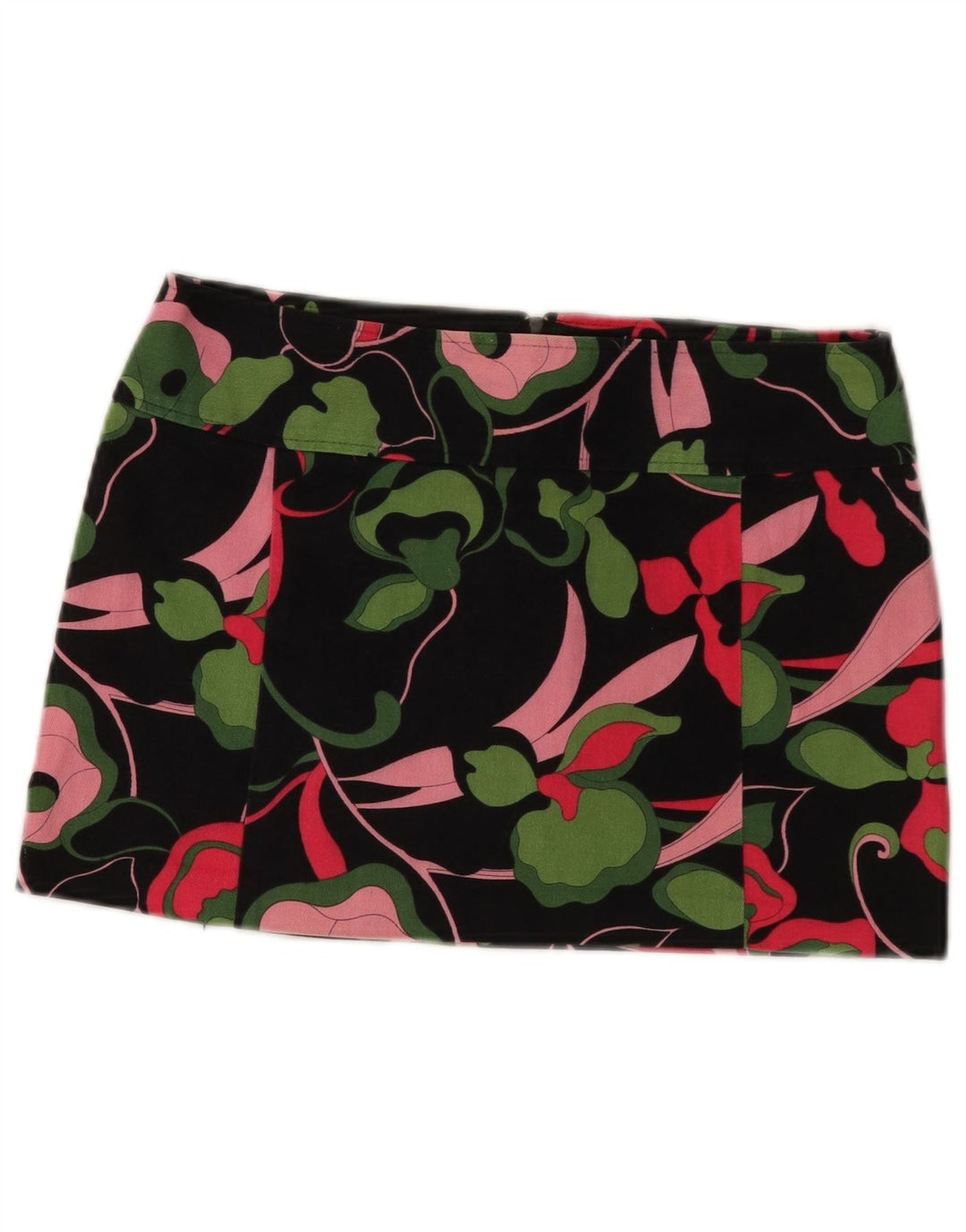 VINTAGE Womens Mini Skirt IT 42 Medium W30  Black Floral Cotton
