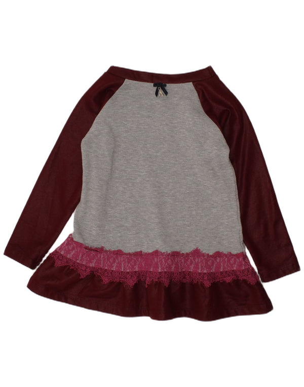PATRIZIA PEPE Girls Long Sleeve A-Line Dress 2-3 Years Grey Colourblock