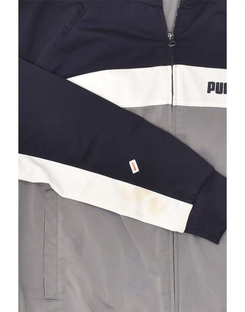 PUMA Mens Tracksuit Top Jacket Large Navy Blue Colourblock Polyester | Vintage Puma | Thrift | Second-Hand Puma | Used Clothing | Messina Hembry 