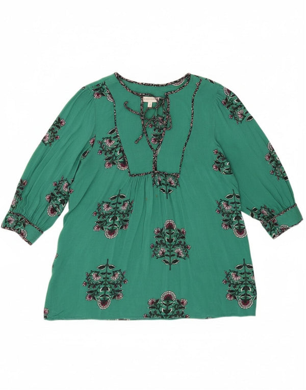Monsoon Womens 3/4 Sleeve Blouse Top UK 14 Medium Green Floral Viscose